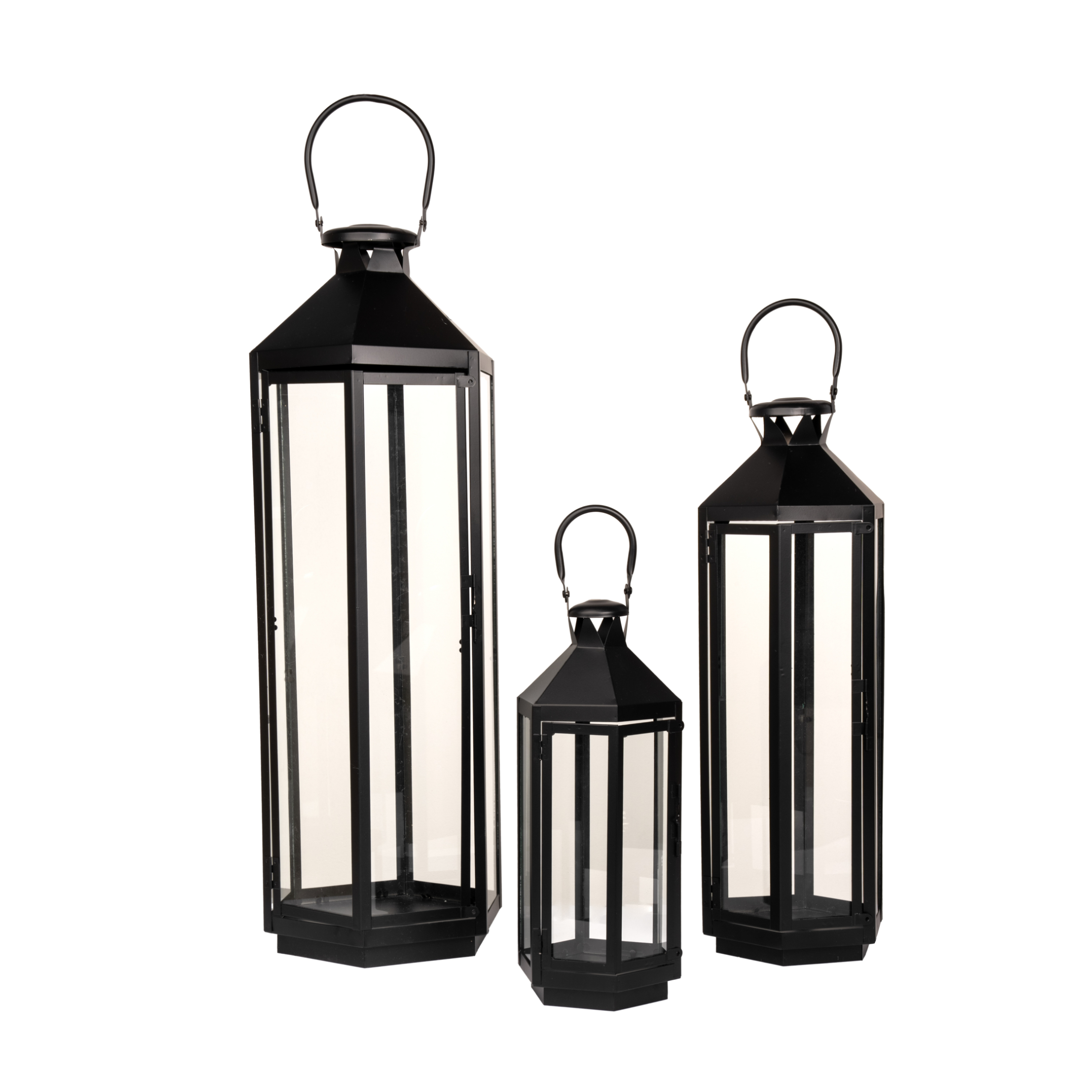 Metal lantern 28x28xH80cm, 22x22xH60cm, 18x18xH40cm,3pcs